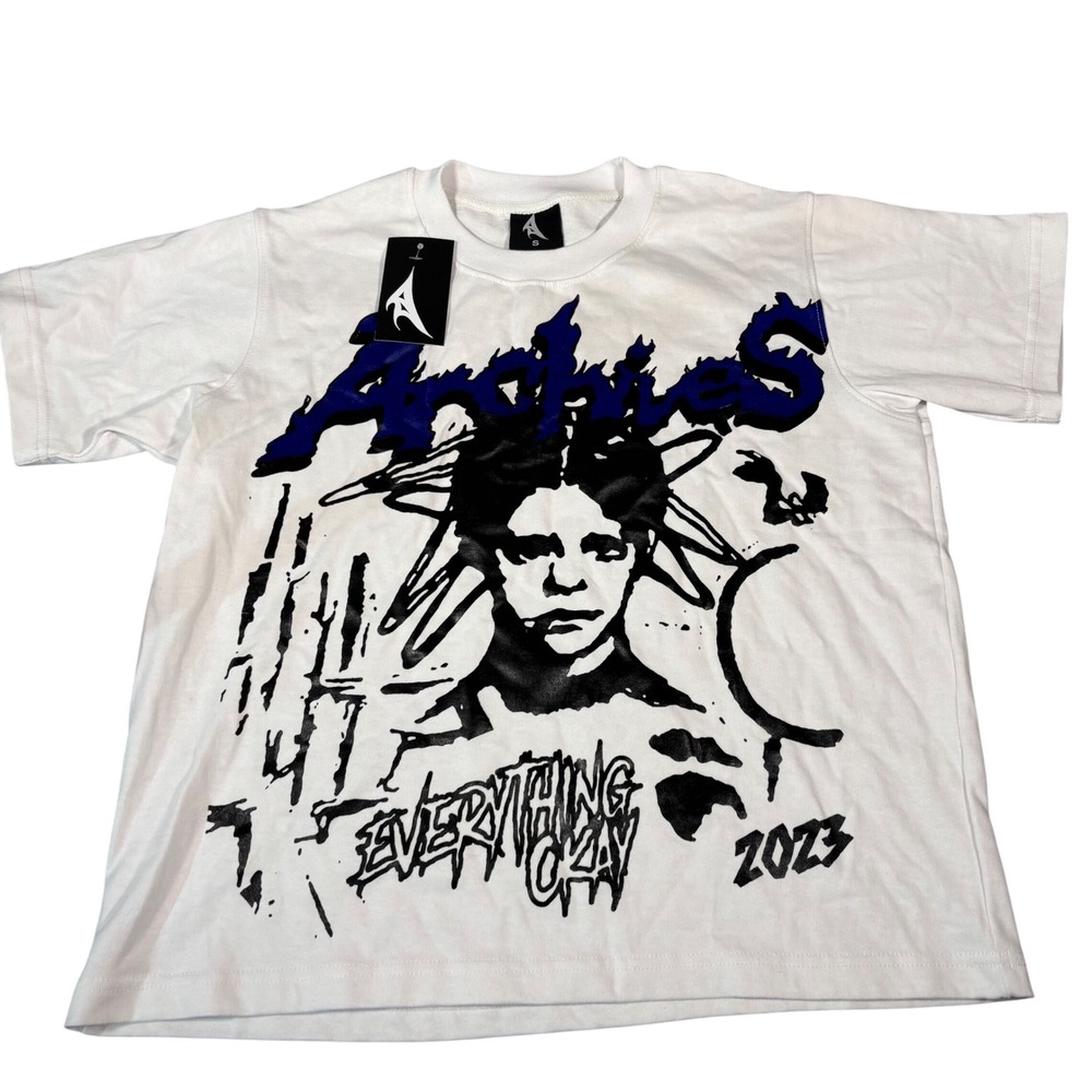 Y2K Grunge Graphic Tee Unisex Small White Streetwear Punk Edgy Aesthetic‎ NWT